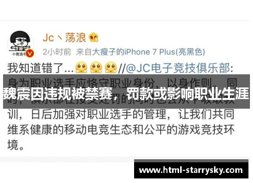 魏震因违规被禁赛，罚款或影响职业生涯